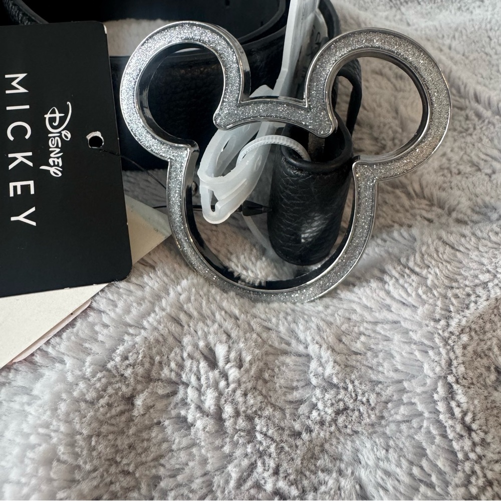 Disney Embellished Mickey Logo Black‎ Faux Leather Belt Size Medium